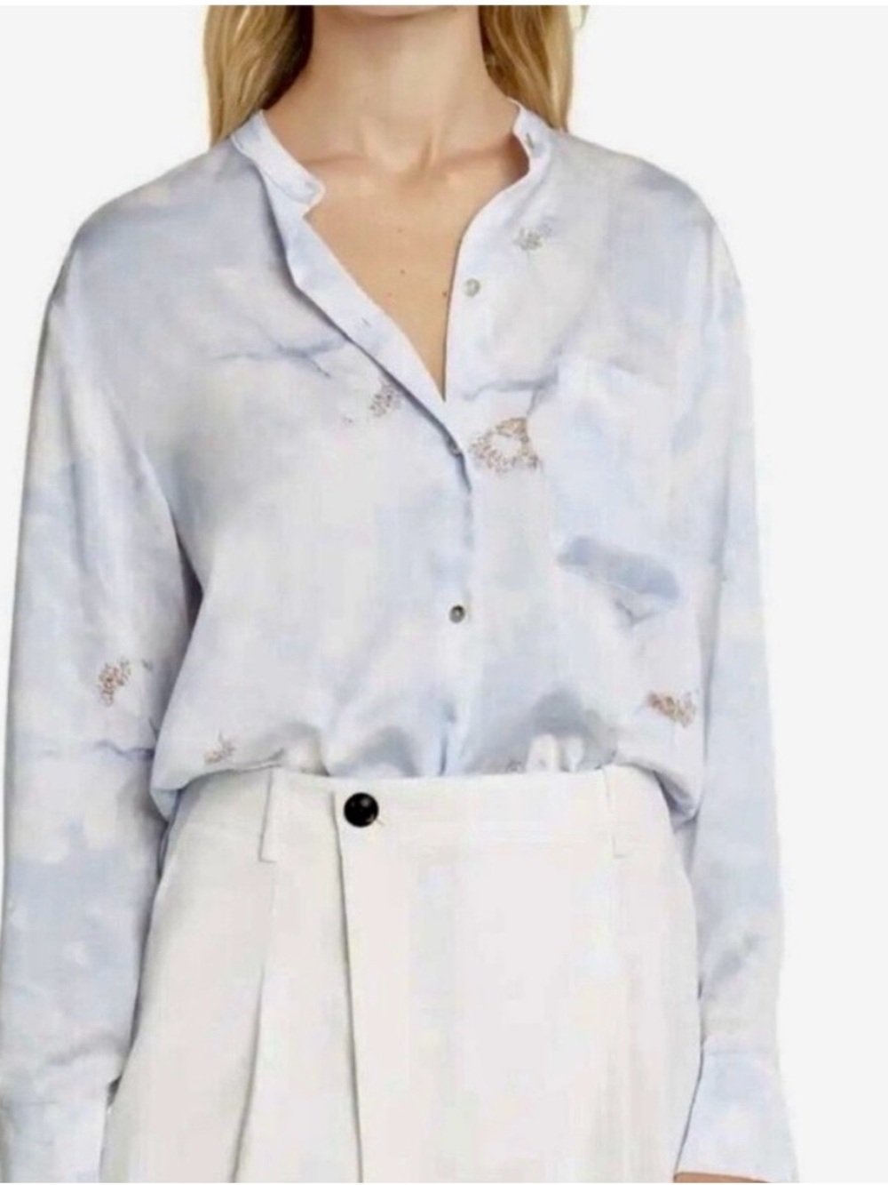 VINCE🍒🍒 Pastel Blue Watercolor Button-Up Blouse